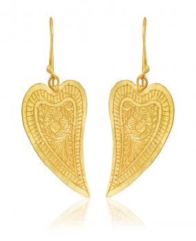 Handmade Nickel Free Gold Plated Designer Earring - Hand Carved 